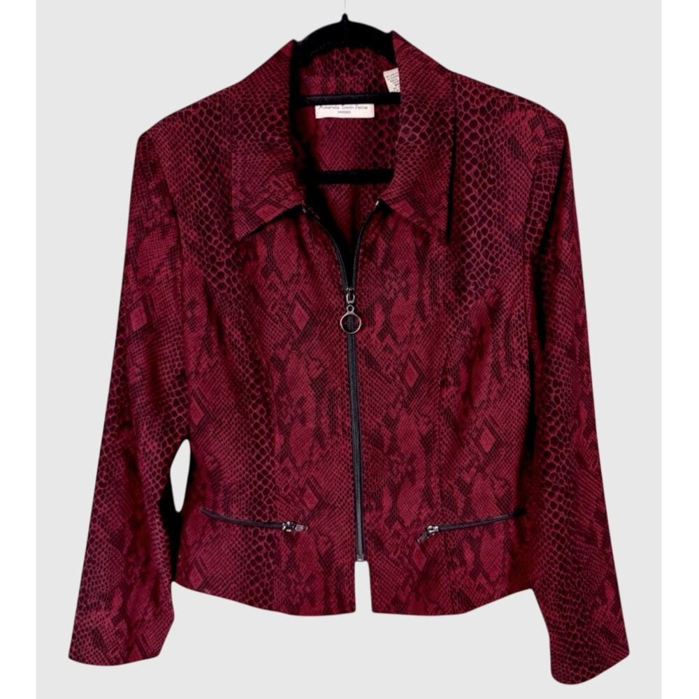 Vintage Amanda Smith Petite Red Black Snake Print Zip Jacket Women's 8P Rare 90s